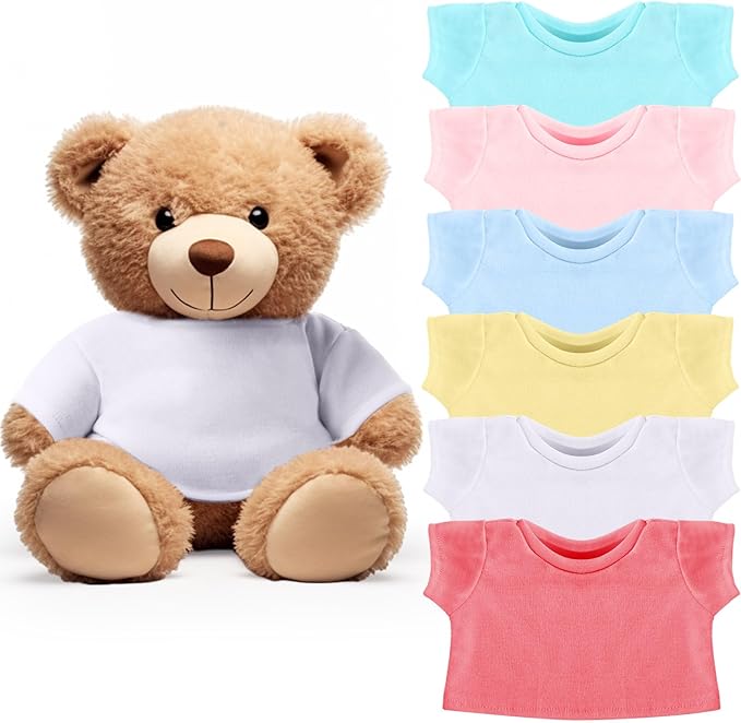 Skylety 6 Pcs Bear Clothes Basic Tee Shirt Classic Stuffed T Shirt Plush Crew Neck for Stuffed Bears Doll with 14 - 18 Inch, Bear Not Included(Multicolor)