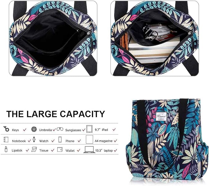 KAMO Floral Tote Bag - Waterproof Lightweight Handbags Travel Shoulder Bag for Hiking Yoga Gym Swimming Travel Beach
