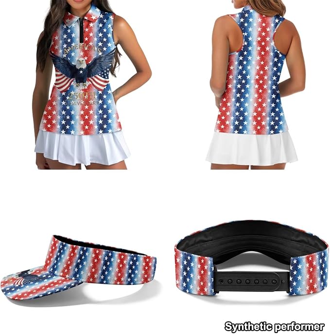 POLERO Golf Tank Top Women Golf Shirts and Visor Hat Collared Racerback Tennis Shirt Set Quarter Zip