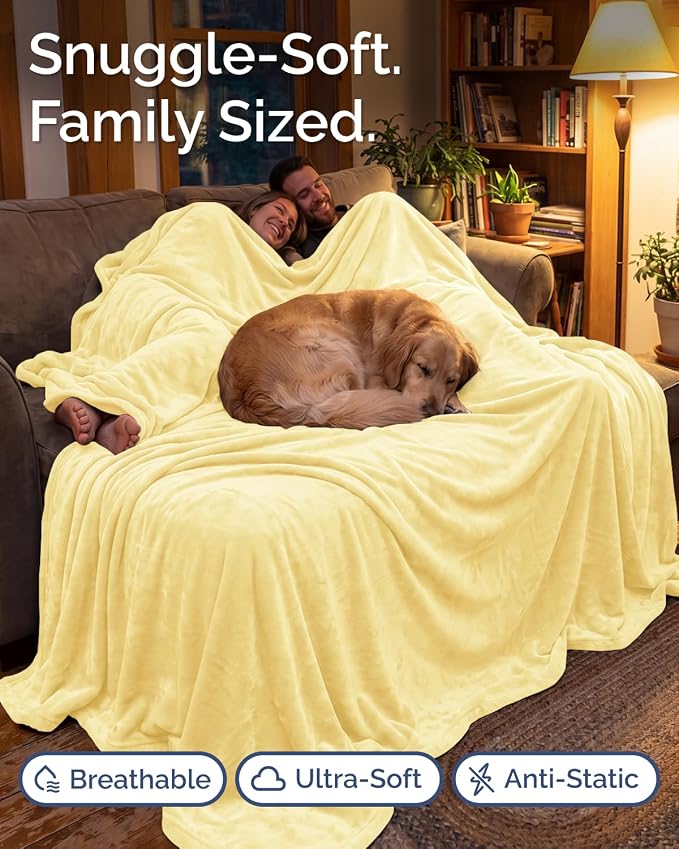 Ultra Soft Fleece Blanket Giant Blanket Size - Flannel Fleece Luxury Blanket - Lightweight for Couch Bed Chair - Thick, Warm and Breathable - All Season Cozy, Yellow
