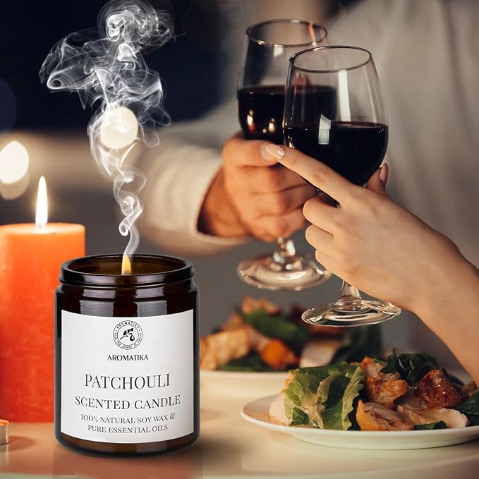 Scented Candle Patchouli - Soy Wax Candles with Essential Oil - Aromatherapy Candle - Soywax 150g - Up to 45 Hours Burn Time - Home Scented Candles - Glass Candle Gift