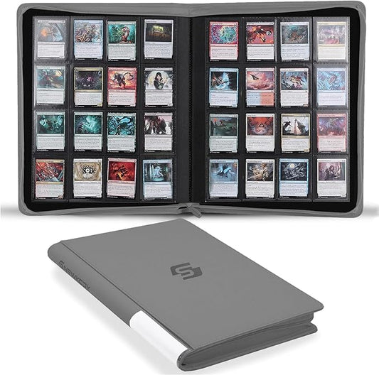 Snekdy premium 1024-pocket trading card binder, 16-pocket cards album, waterproof PU-leather Cover album with side loading, holds gaming, baseball, basketball & sports cards (light grey)