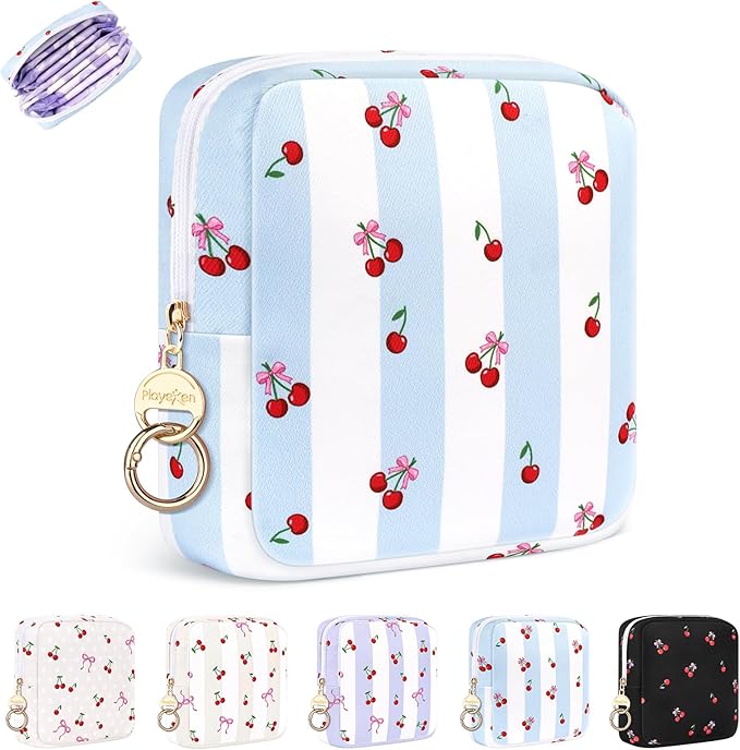 Period Bag for Teen Girls, Canvas Sanitary Napkin Storage Bag with Zipper, Portable Menstrual Pad Bag Tampon Holder for Purse