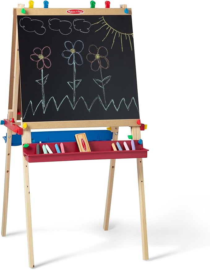 Melissa & Doug Deluxe Wooden Art Easel for Kids with Dry-Erase Board, Chalkboard & Drawing Paper Roller, Folding Double-Sided Toddler Easel, Preschool Learning Toys for Girls & Boys Ages 3+