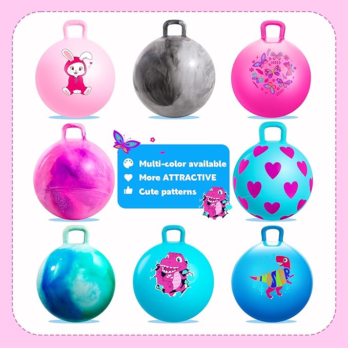 EVERICH TOY Hopper Ball for Kids 4-8, 18In Hoppity Hop Ball, Grey Clouds Sit On Bouncy Balls with Handle, Indoor Outdoor Jumping Hopping Toys for Boys & Girls Gifts with Pump