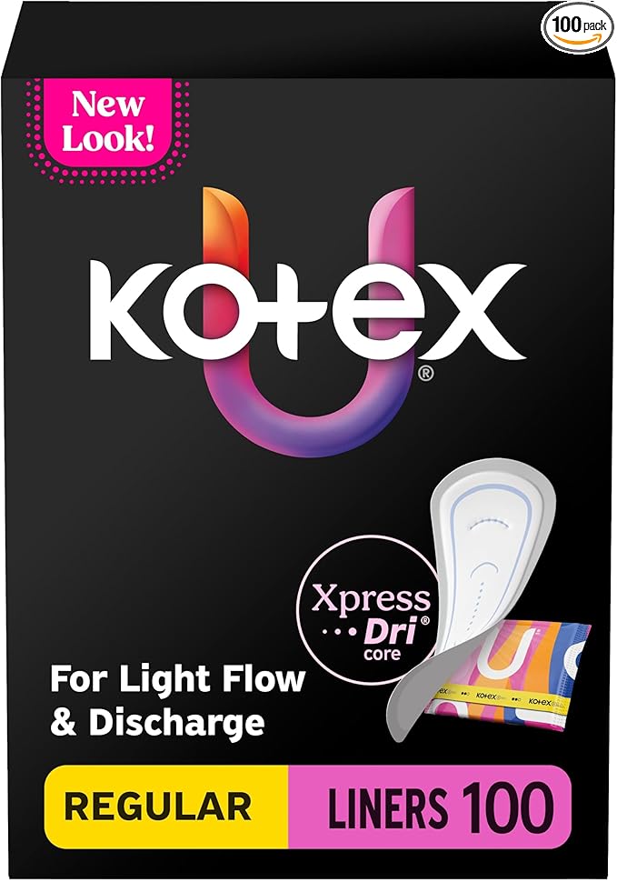 Kotex Absorbent Wrapped Liners, Light Absorbency, Regular Coverage, 100 Count (Packaging May Vary)