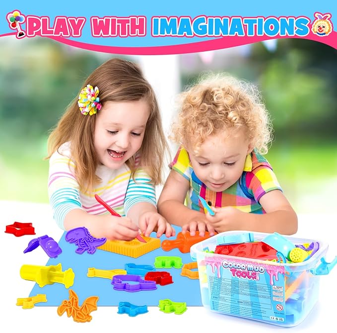 Toyze ‌Playdough Tool Set for 3-8 Year Olds | 30-Piece Playdough Accessory Kit with Animal Molds, Rolling Pin & Storage Box | STEM Educational Gift for Boys & Girls - Birthday, Christmas, Party Favor