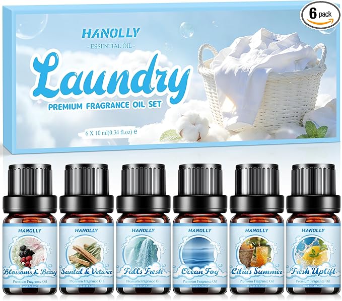 Essentials Oils for Laundry, Clean Fragrance Oils for Diffuser, Candle & Soap Making, Use with Wool Dryer Balls,Fresh Uplift,Citrus Summer, Ocean Fog, Falls Fresh, Santal & Vetiver, Blossoms & Berry