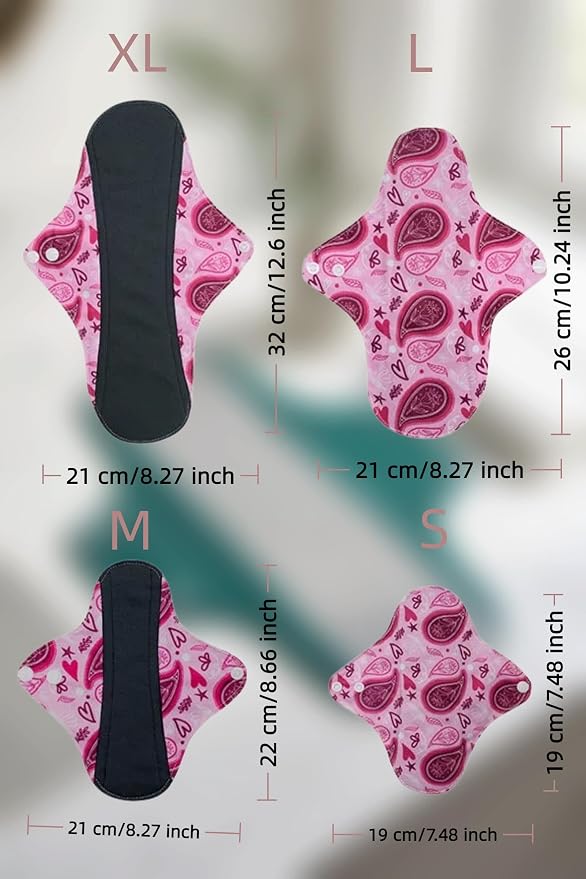 Reusable Incontinence Pads,Mesh Cotton Fabric Washable Menstrual Pads,Panty Liners Pads,Period Sanitary Napkins,with 1 Storage Bag,for Women/Postpartum/Incontinence(Light Purple/XL/5pcs)