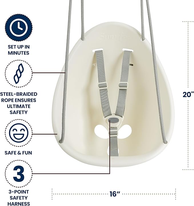 Swurfer Coconut Toddler Swing – Comfy Baby Swing Outdoor, 3- Point Adjustable Safety Harness, Secure, Safe Quick Click Locking System, Blister-Free Rope, Easy Installation, Ages 6-36 Months