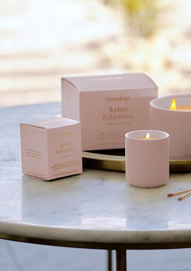 Aztec Tuberose Aromatherapy Candle – Peach, Almond Milk & Tuberose Scented Candle, Plant-Based Wax, Mini 4.5 oz, 15 Hour Burn Time, Floral & Sweet Candle