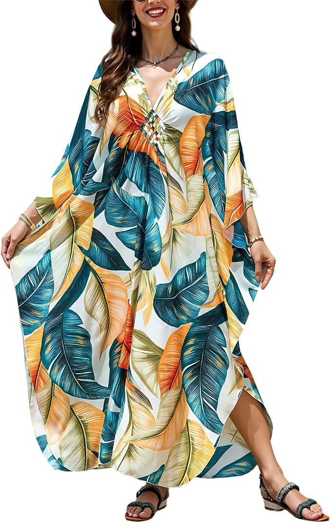 Mumu Dresses for Women Plus Size, Bohemian Kaftan Beach Cover Up Long Maxi Nightgown Soft Loungewear
