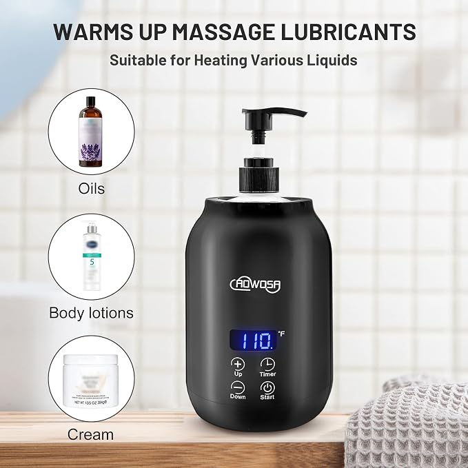 Massage Oil Warmer Bottle Professional Electric Lotion Digital Heater for SPA, Automatic Lotion Cream Oil Warmer Heated for Salon, Barber Shops, Home, with Two Bottle Dispenser (Black)