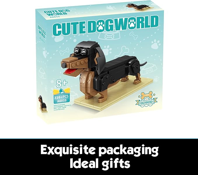 KAZI Dachshund Dog Building Toy Set,Adorable Dogs Figures for Girls Age 8-12,Gift Idea for Dog Lovers,Puppy Model for Kids Who Love Animals,Party Favors
