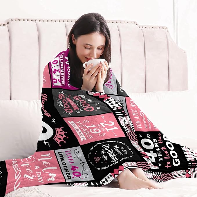 Sruemiul 40th Birthday Gifts Women, Happy 40th Birthday Blanket 50" x 60" | 40th Birthday Decorations for Women, 40 Year Old Birthday Gifts for Women, 1986 40Th Birthday Gift for Her, Daughter, Friend