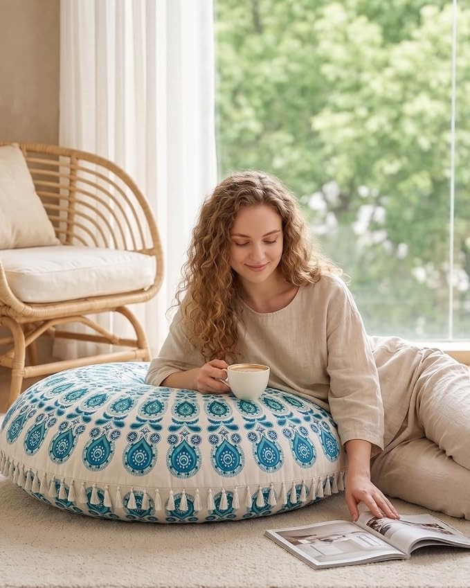 Hihealer Meditation Cushion, Large Velvet Floor Pillow for Yoga, Meditation & Mindfulness, Supportive Memory Foam Bolster (Green)