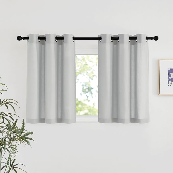 NICETOWN Linen 36 inch Curtains for Kitchen Window, Grommet Thick Flax Linen Gray Small Window Treatments Privacy Assured with Light Filtering for Cafe/Kids Room, W42 x L36, 2 Panels