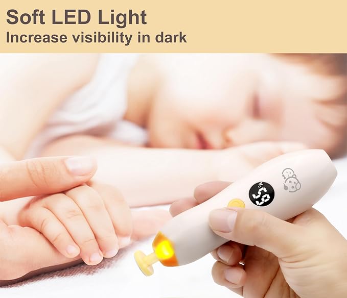 Royal Angels Rechargeable 22 in 1 Baby Nail Trimmer with LCD Display, Labeled Case, 13 Extra Pads, Safe Quiet LED Light Electric Baby Nail File Kit for Newborns Toddlers (Mango)