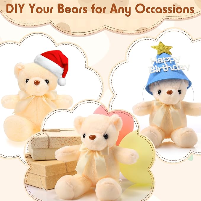 HyDren 24 Pcs Operation Christmas Bear Stuffed Animal Plush Gift Bulk 12 Inches Soft Toys for Kids Christmas Charity Donation, Holiday Party Favors & Classroom Gifts(Beige)