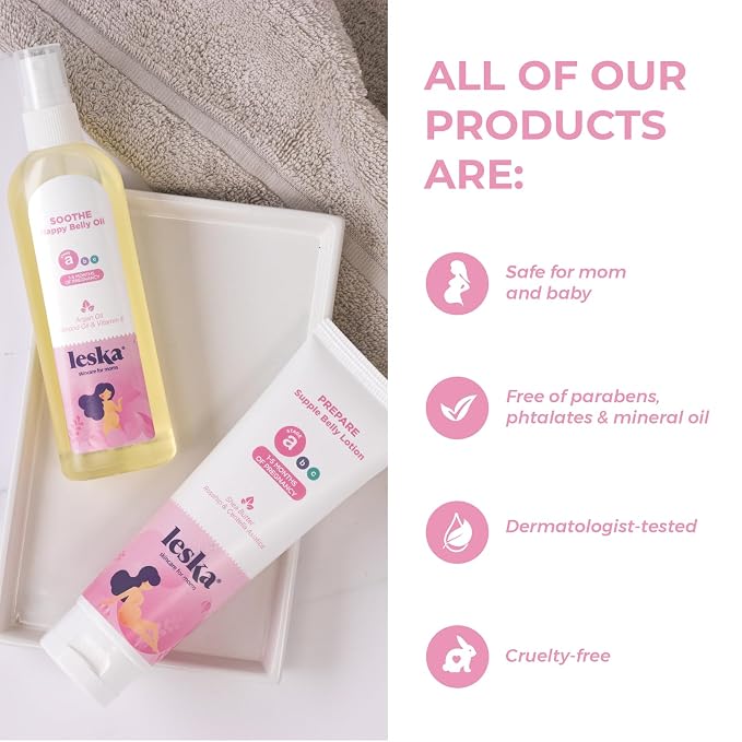 LESKA Maternity Hydrating Lotion | STAGE A: PREPARE Supple Belly Lotion (Pregnancy Months 1-5) | Part of a Complete 3-Stage Pregnancy Skincare System | New Mom Gifts (4oz)