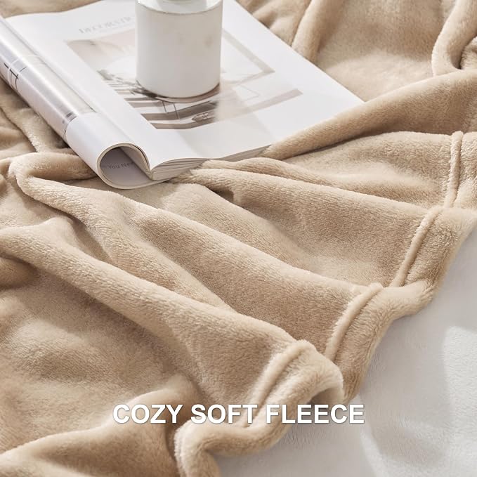 Hansleep Queen Light Camel Fleece Blanket, Soft Flannel Bed Blanket | Fuzzy Cozy Blanket 90x90 Inches, Multi-use for Bed, Sofa, Couch, Travel, Camping, All Season Warm Lightweight Cover