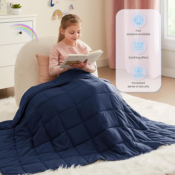 Weighted Blanket - 10 lbs Navy Blue Heavy Blanket - Small Size Breathable Lap Blanket(50"x60", 10 lbs)