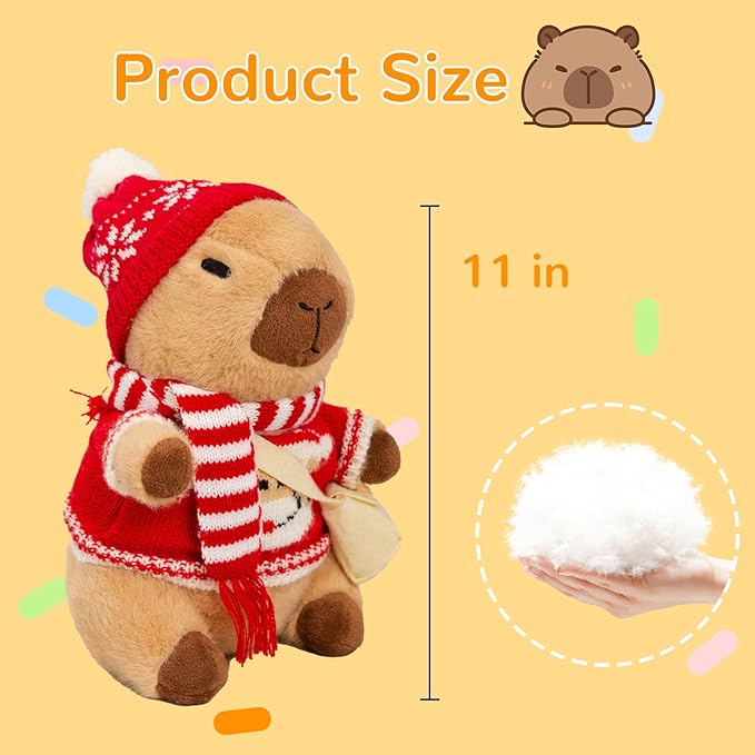 Capybara Plush with 10 Pcs Clothes & Accessories,Christmas Stuffed Animals, 10.2 in Cute Capybara Plush Toys,Birthday Gifts&Dress Up Cute Plushies for Boys/Girls (Holiday-B)
