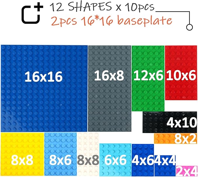 Classic Base Plates Building Pieces, 122PCS 13 Sizes Small Baseplates in Mix Color, Bulk Building Flat Platform Base Compatible with Major Brands Parts and Pieces