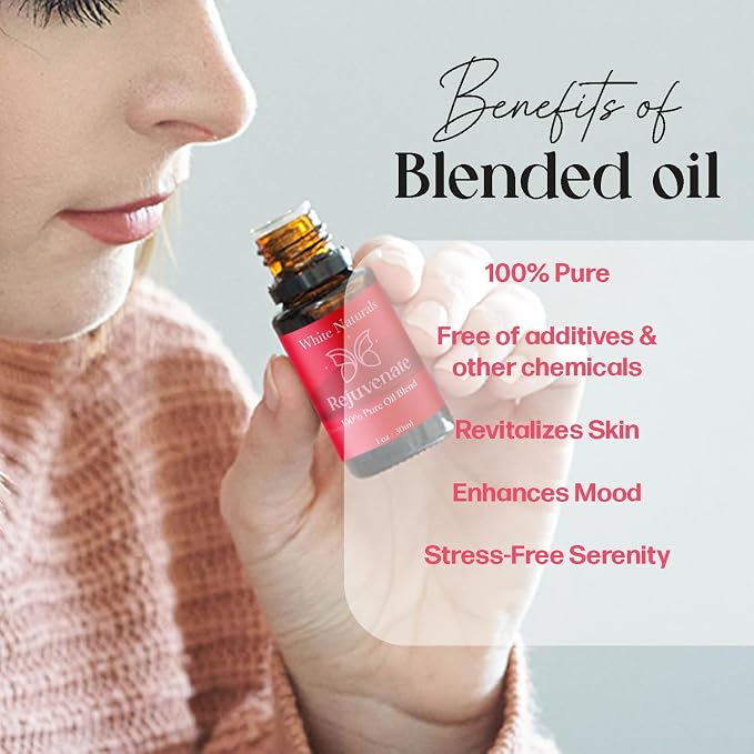 White Naturals Rejuvenating Essential Oil Blend – Energizing Aromatherapy Oil for Skin and Mind, 100% Pure & Natural Essential Oils for Relaxation, Focus & Mood Boost, 1oz