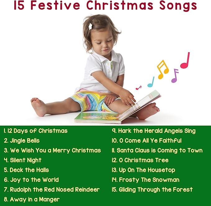 LEARNING BUGS Christmas Songs – Sing Along with 15 Festive Holiday Tunes, Musical Book for Toddlers, 28-Button Music Book, Musical Toys for Toddlers 1-3