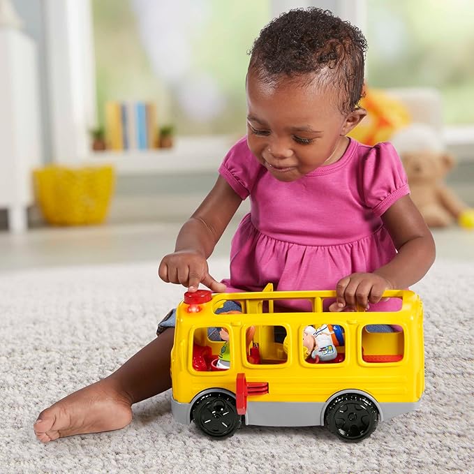 Fisher-Price Little People Musical Toddler Toy Sit with Me School Bus with Lights Sounds & 2 Figures for Pretend Play Kids Ages 1+ Years