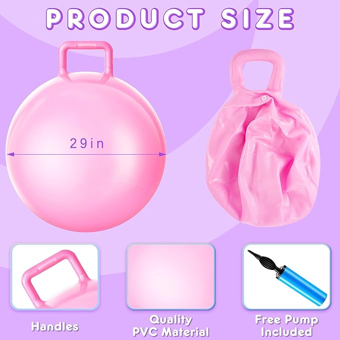 Meooeck 9 Pcs Hopper Ball 29 Inch Jumping Hopping Outdoor Bouncy Ball with Handles and Air Pump for Sports School Games Exercise(Macaron Color)