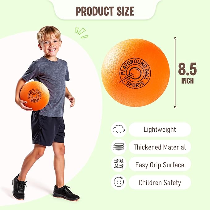 EVERICH 8.5 Inch Playground Balls Kickball Set, 12 Pack Soft Dodge Kick Ball Dodgeball Handball 4 Square Ball for Kids Adults, Outdoor Indoor Sports Yard Camp School Game Toys for Boys Girls with Pump