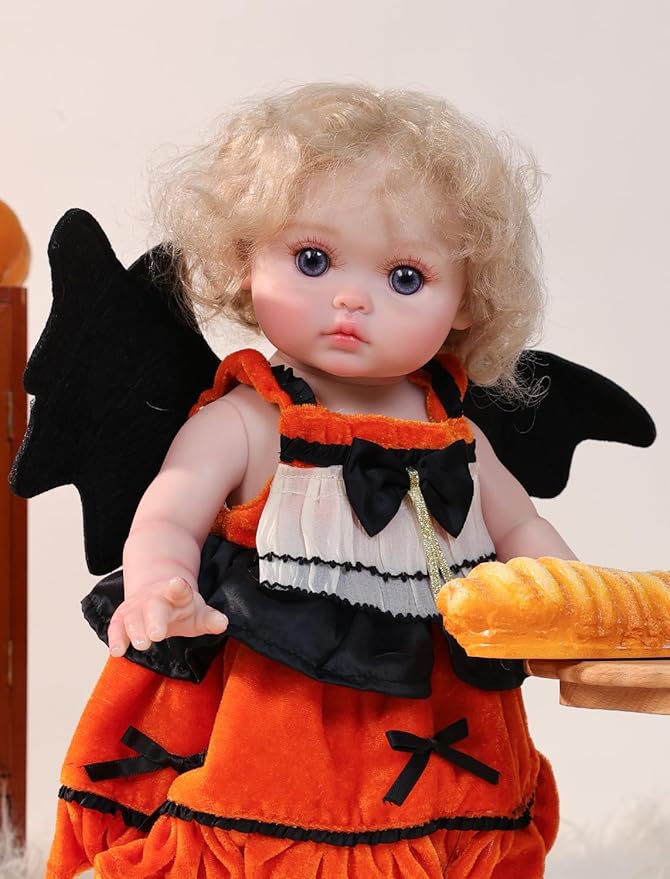 Halloween Reborn Toddler Dolls – 18 Inch Realistic Toddler Doll Girl Full Body Vinyl with Purple Eyes & Witch-Inspired Outfit – Gift-Ready for Girls, Collectors & Seasonal Display
