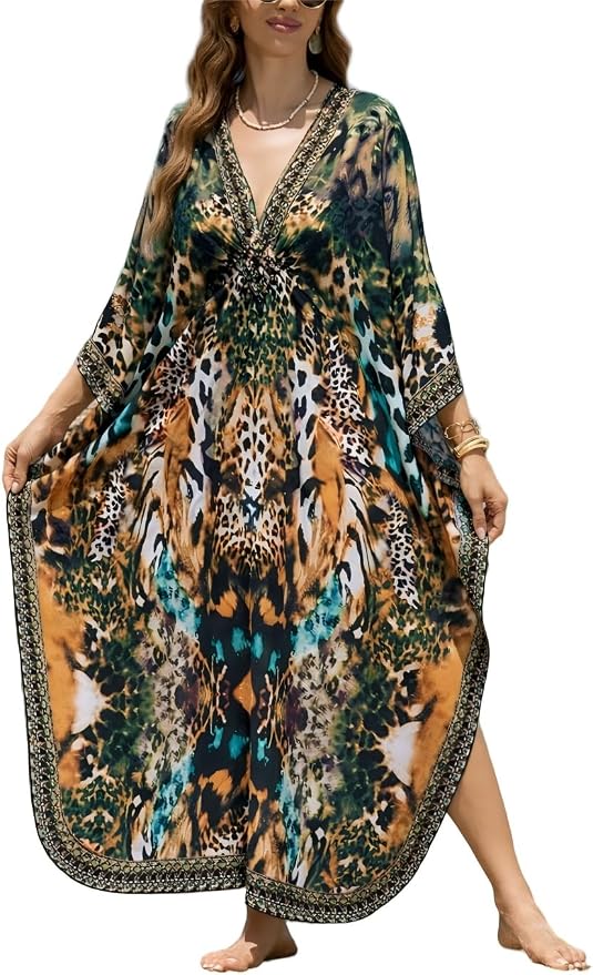 Mumu Dresses for Women Plus Size, Bohemian Kaftan Beach Cover Up Long Maxi Nightgown Soft Loungewear
