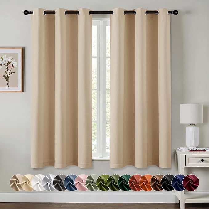MIULEE Blackout Curtains for Bedroom 2 Panel 40x45 Inch Long Biscotti Beige | Thermal Insulated, Living Room Darkening Grommet Drapes, Noise Reducing, Light Blocking Window Treatments
