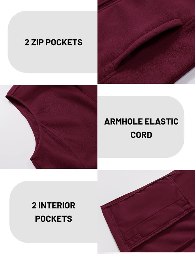 MAGCOMSEN Women's Fleece Vest Outerwear Sleeveless Lightweight Zip Jackets Warm Soft Vests with Zipper Pockets