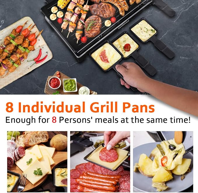 CUSIMAX Raclette Grill Electric Grill Table Portable 2in1 Korean BBQ Grill | Reversible Non-stick Plate, Crepe Maker with Adjustable Temperature Control, 8 Paddles & Shovels/Adjustable Temperature