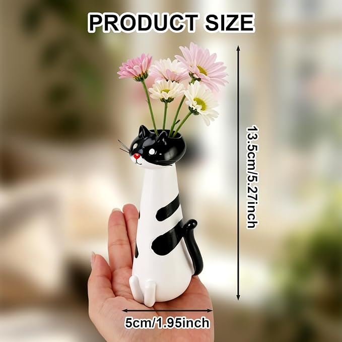 Cat Vase Planter, Cute Cat Figurine Flower Pot, Unique Decorative Resin Planter for Indoor Small Plants, Whimsical Desktop Ornament, Creative Housewarming Gift (Quirky Cat Vase)
