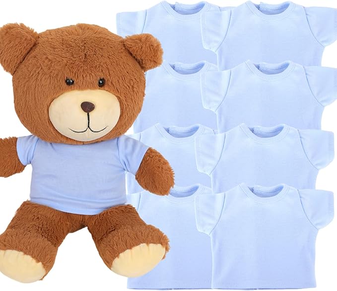 8 - Pack Light Blue Blank T - Shirts for 17 - 18 Inch Bears | Thick DIY Stuffed Animal Canvas Clothes (Blue)