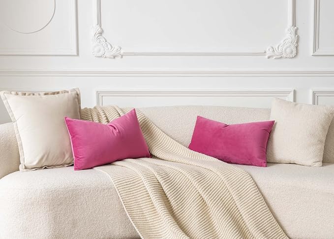 16x24 Pillow Covers Set of 2 Decorative Velvet Throw Pillow Covers,Rose Red | Luxury Soft Cushion Covers with Invisible Zipper for Couch Sofa Bed Living Room Bedroom Home Decor