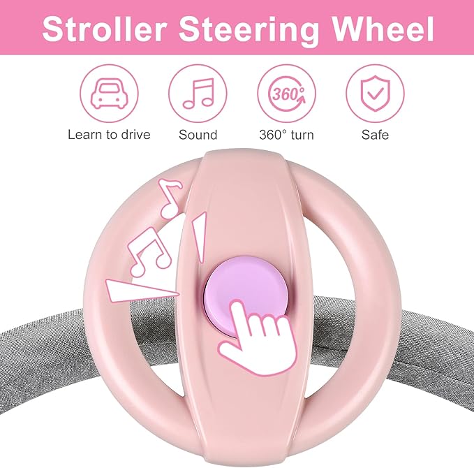 Accmor Stroller Steering Wheel Toy, Pretend Driving Simulated Steering Wheel for Stroller Shopping Carts Universal Detachable Funny Toy Attachment Accessories