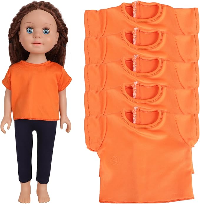 5-Piece Plain T-Shirts for 17-18 Inch Bear Clothes DIY Customizable Solid Color Tees (Orange)