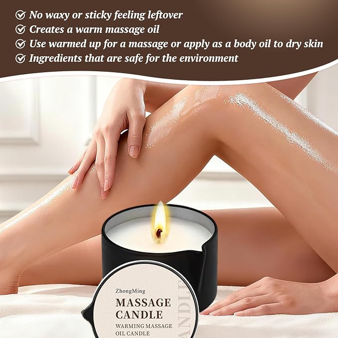 Warming Massage Oil Candle, Scented Body Oil Candle for Spa & Home Use, Romantic Gift, 2.02 oz (Odorless)