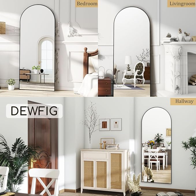 Dewfig Mirror Full Length, 64"X21" Arched Floor Mirror, Black | Aluminum Alloy Frame Full Body Mirror, HD Shatterproof Tempered Glass, Lean/Stand/Wall for Living Room,Bedroom, Dressing Room