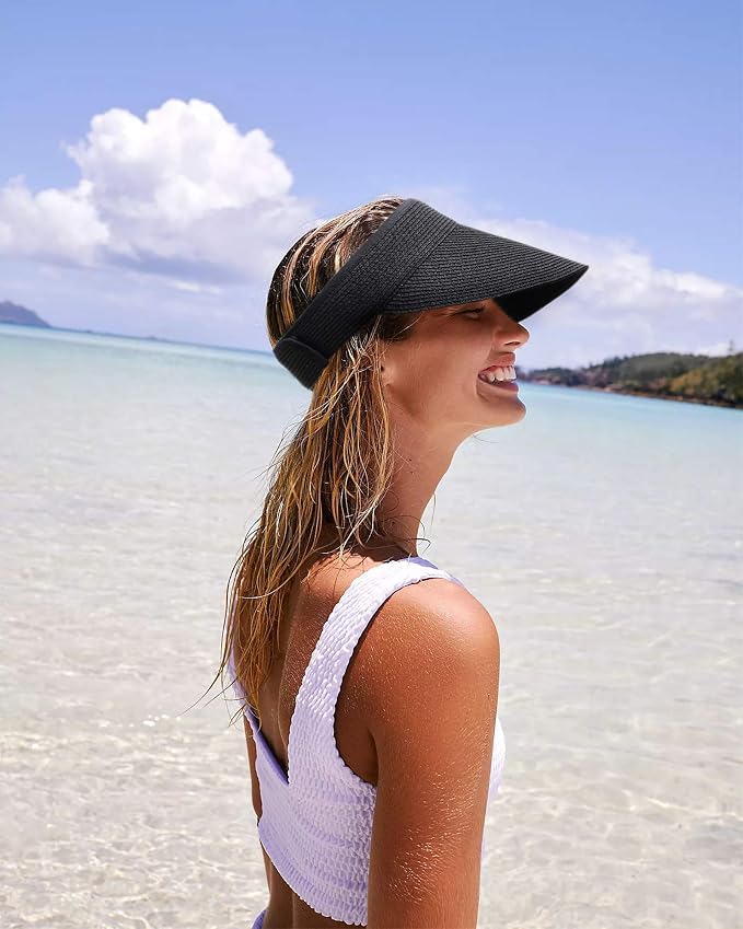 FURTALK Womens Sun Visor Hat Straw Sun Visors for Women Summer Packable Ponytail Beach Hats for Women Travel UPF 80+