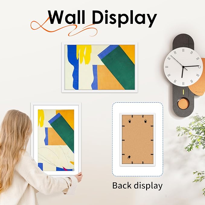 11x17 Picture Frame White Set of 2, Photo Frame with HD Plexiglass, Display Pictures 9x15 with Mat or 11x17 Without Mat, White Picture Frames Collage Wall Decor, Gallary Wall Frame