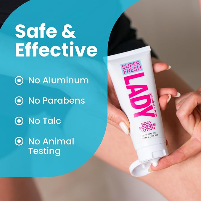 Body Powder Lotion and Deodorant for Women Aluminum Free Powder Cream for Privates Underboob Thighs and Skinfolds Jasmine Rose Scent Feminine Care 2 Pack 4 oz Tubes for Daily Freshness and Comfort