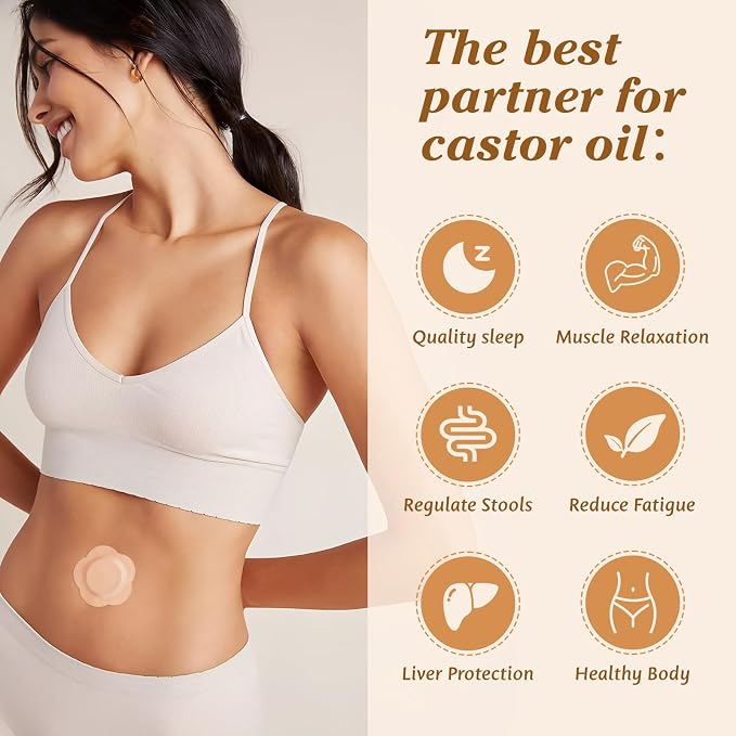 100PCS Castor Oil Patches, Disposable Self-Adhesive Pack Wraps, Organic Cotton Leak-Proof Belly Button Patch, Breathable & Skin-Friendly for Waist, Back, Neck - No Wash Needed