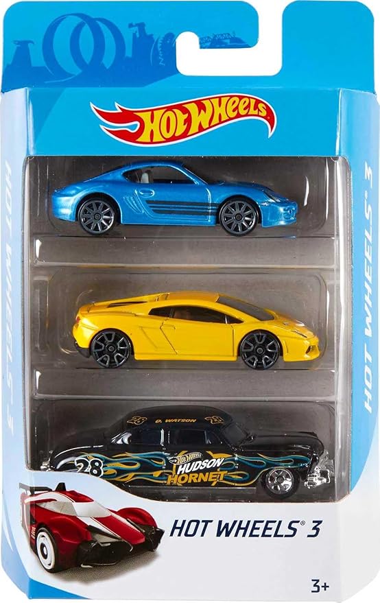Hot Wheels 3 Car Pack, Multipack of 3 Vehicles, Instant Starter Set, Collection of 1:64 Scale Toy Sports Cars, Rolling Wheels, for Kids 3 Years & Up